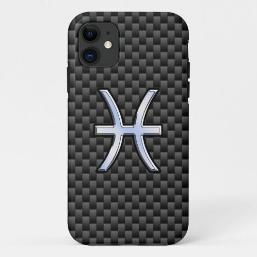 Pisces Zodiac Silver Symbol Carbon Fiber Case-Mate iPhone Hülle (Rückseite)