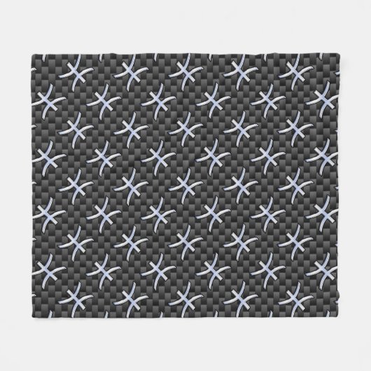 Pisces Zodiac Silver Symbol Carbon Fiber Fleecedecke (Vorderseite (Horizontal))