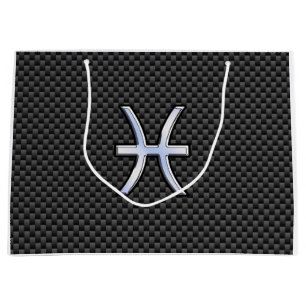 Pisces Zodiac Silver Symbol Carbon Fiber Große Geschenktüte