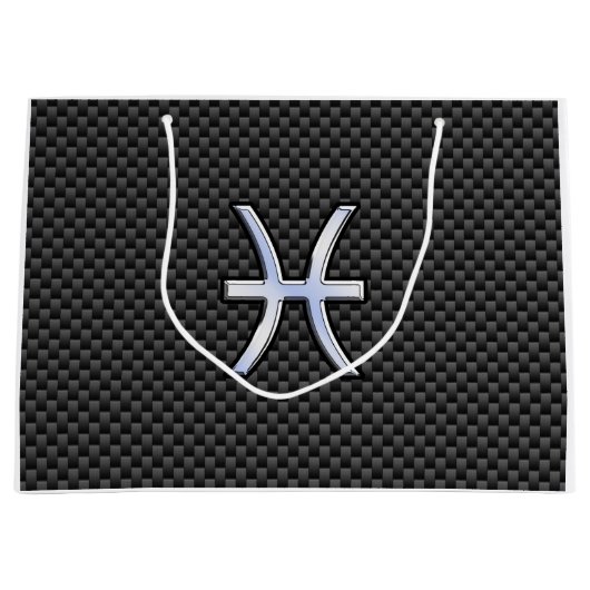 Pisces Zodiac Silver Symbol Carbon Fiber Große Geschenktüte (Vorderseite)