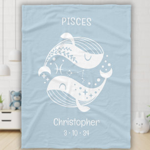 Pisces Zodiac Star Name Birthdate Light Blue Baby Fleecedecke