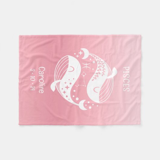 Pisces Zodiac Star Name Birthdate Pink Baby Fleecedecke (Vorderseite (Horizontal))
