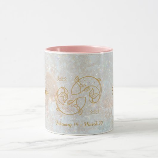Pisces Zodiac Star Sign Galaxy Monogram Glitzer Tasse (Zentrum)