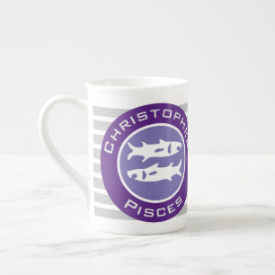 Pisces Zodiac Star Sign mit dem Namen des Eigentüm Porzellantasse