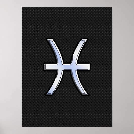 Pisces Zodiac Symbol auf Black Snake Skin Style Poster (Vorne)