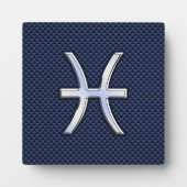 Pisces Zodiac Symbol auf Blue Carbon Fibre Print Fotoplatte (Vorderseite)