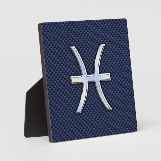 Pisces Zodiac Symbol auf Blue Carbon Fibre Print Fotoplatte (Vorderseite)