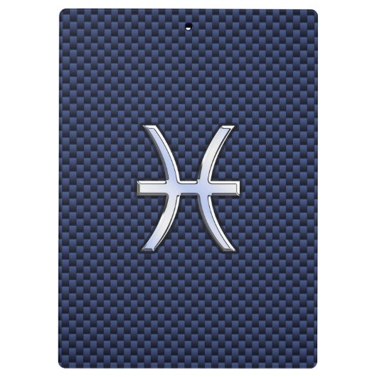 Pisces Zodiac Symbol auf Blue Carbon Fibre Print Klemmbrett (Rückseite)