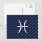 Pisces Zodiac Symbol auf Blue Carbon Fibre Print Postkarte (Vorne/Hinten)