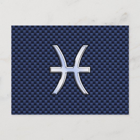 Pisces Zodiac Symbol auf Blue Carbon Fibre Print Postkarte (Vorderseite)