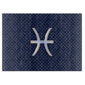 Pisces Zodiac Symbol auf Blue Carbon Fibre Print Schneidebrett (Vorderseite)