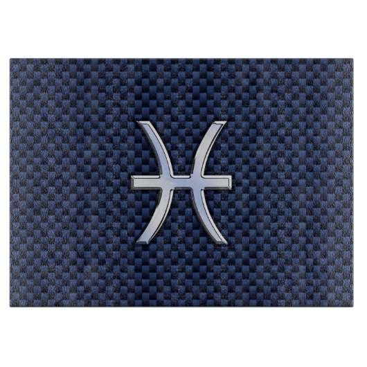 Pisces Zodiac Symbol auf Blue Carbon Fibre Print Schneidebrett (Vorderseite)