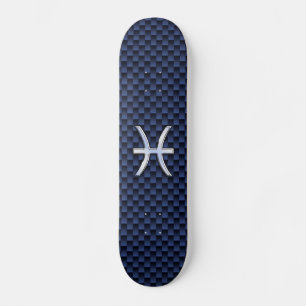 Pisces Zodiac Symbol auf Blue Carbon Fibre Print Skateboard