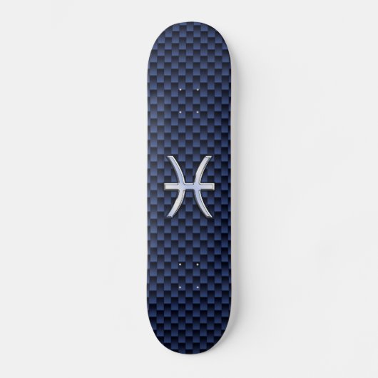 Pisces Zodiac Symbol auf Blue Carbon Fibre Print Skateboard (Vorderseite)