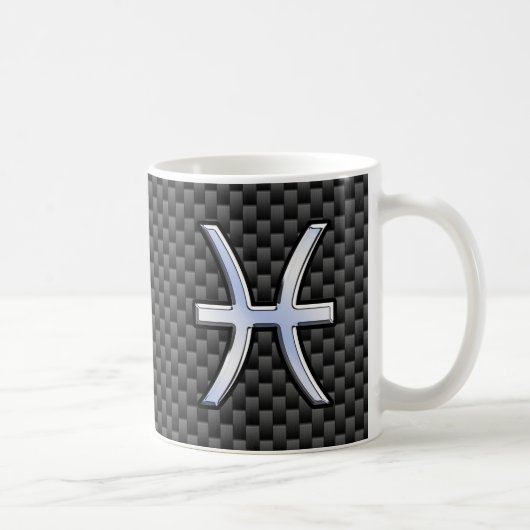 Pisces Zodiac Symbol auf Carbon Fiber Style Kaffeetasse (Rechts)