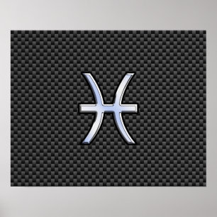 Pisces Zodiac Symbol auf Carbon Fibre Print Poster