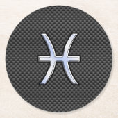 Pisces Zodiac Symbol auf Carbon Fibre Print Runder Pappuntersetzer (Vorderseite)
