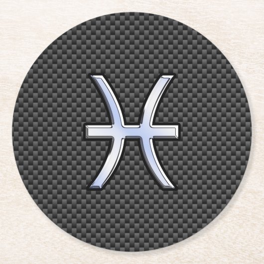 Pisces Zodiac Symbol auf Carbon Fibre Print Runder Pappuntersetzer (Vorderseite)