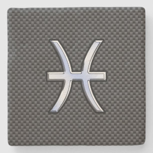 Pisces Zodiac Symbol auf Carbon Fibre Print Steinuntersetzer