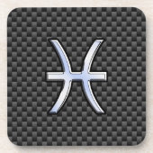 Pisces Zodiac Symbol auf Carbon Fibre Style Getränkeuntersetzer (Vorderseite)