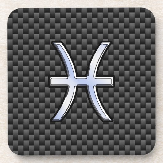 Pisces Zodiac Symbol auf Carbon Fibre Style Getränkeuntersetzer (Vorderseite)