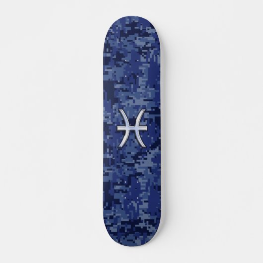 Pisces Zodiac-Symbol auf der Navy Blue Digital-Cam Skateboard (Vorne)