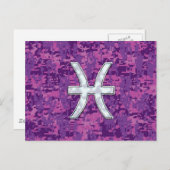 Pisces Zodiac Symbol auf Fuchsia Pink Digitale Cam Postkarte (Vorne/Hinten)