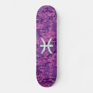Pisces Zodiac Symbol auf Fuchsia Pink Digitale Cam Skateboard