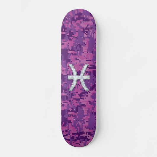 Pisces Zodiac Symbol auf Fuchsia Pink Digitale Cam Skateboard (Vorderseite)