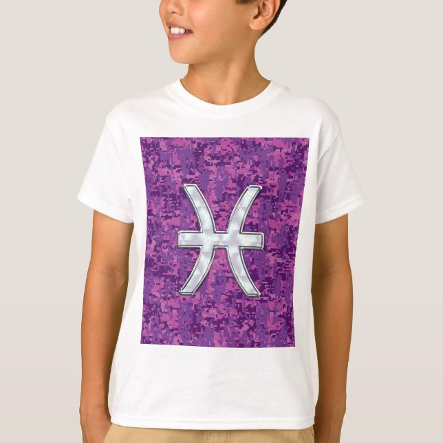 Pisces Zodiac Symbol auf Fuchsia Pink Digitale Cam T-Shirt (Vorderseite)