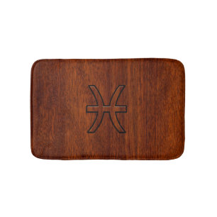 Pisces Zodiac Symbol Brown Mahogany Style Badematte