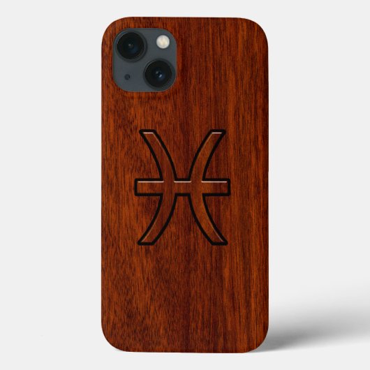 Pisces Zodiac Symbol Brown Mahogany Style Case-Mate iPhone Hülle (Rückseite)