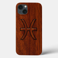 Pisces Zodiac Symbol Brown Mahogany Style