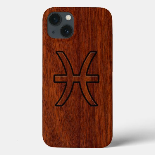 Pisces Zodiac Symbol Brown Mahogany Style Case-Mate iPhone Hülle (Rückseite)