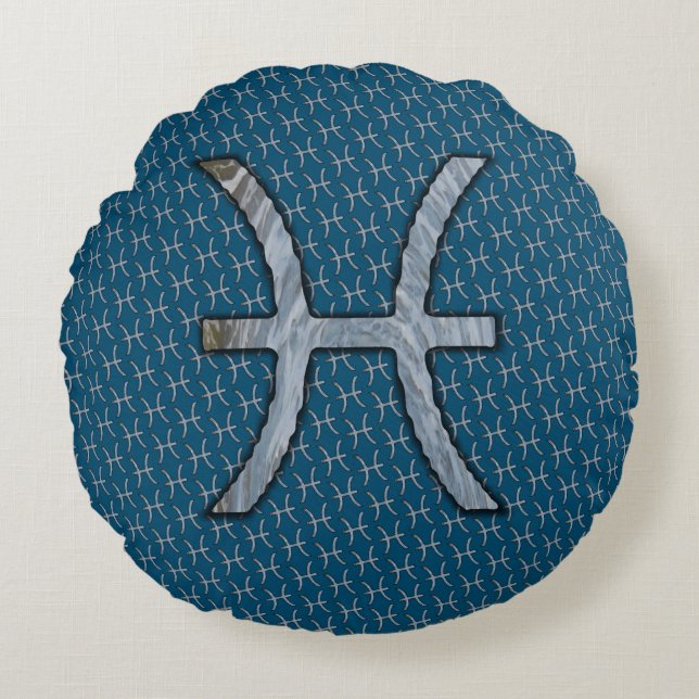 Pisces Zodiac Symbol Element von Kenneth Yoncich Rundes Kissen (Vorderseite)