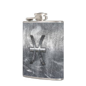 Pisces Zodiac Symbol im Grunge-Stahlstil drucken Flachmann (Links)