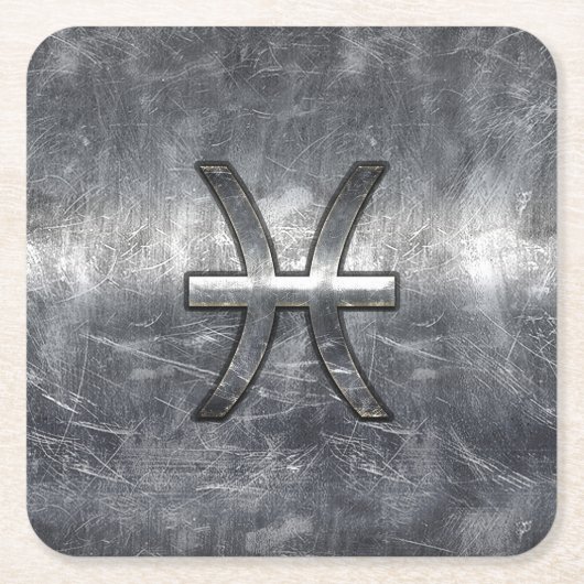 Pisces Zodiac Symbol im Grunge-Stahlstil drucken Rechteckiger Pappuntersetzer (Vorderseite)