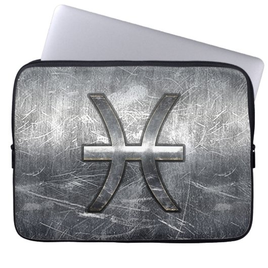 Pisces Zodiac Symbol in Grunge Steel Print Laptopschutzhülle (Vorderseite)