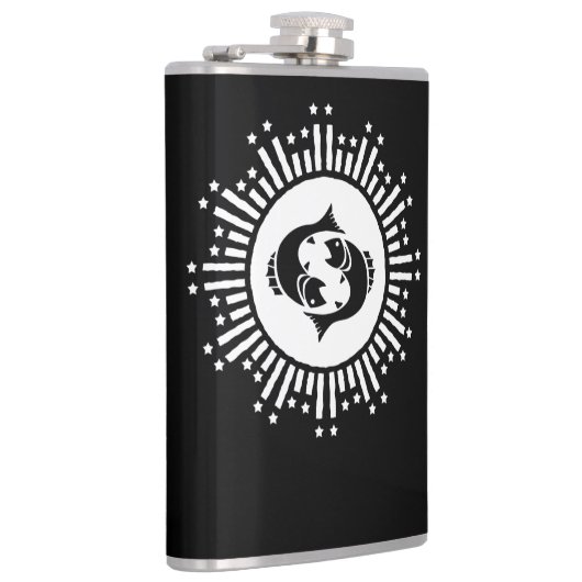 Pisces Zodiac-Symbol mit Himmelssymbol-Sternexplos Flachmann (Rechts)