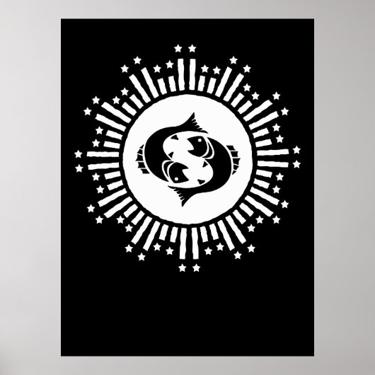 Pisces Zodiac-Symbol mit Himmelssymbol-Sternexplos Poster (Vorne)