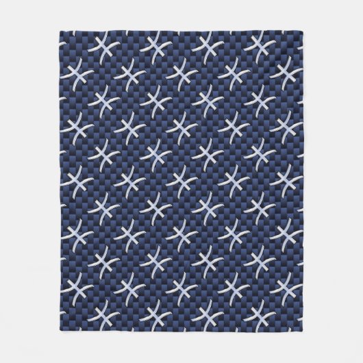 Pisces Zodiac Symbol Navy Blue Carbon Fibre Print Fleecedecke (Vorderseite)