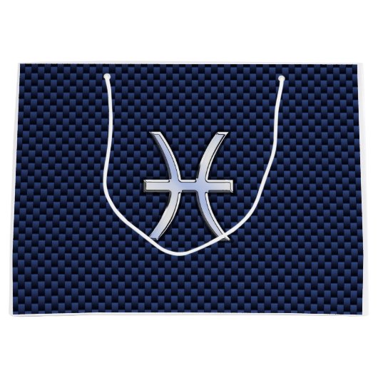 Pisces Zodiac Symbol Navy Blue Carbon Fibre Print Große Geschenktüte (Vorderseite)