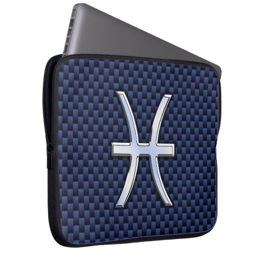 Pisces Zodiac Symbol Navy Blue Carbon Fibre Print Laptopschutzhülle (Vorne Rechts)