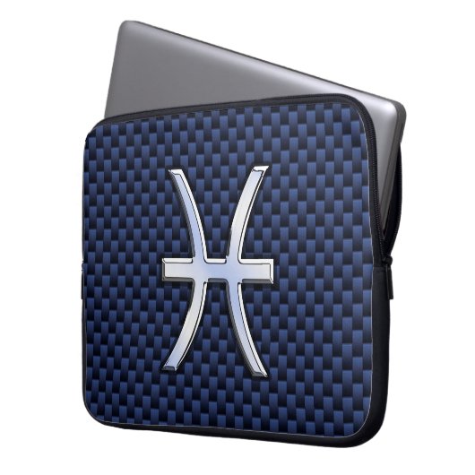 Pisces Zodiac Symbol Navy Blue Carbon Fibre Print Laptopschutzhülle (Vorderseite Links)