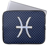 Pisces Zodiac Symbol Navy Blue Carbon Fibre Print Laptopschutzhülle (Vorderseite)