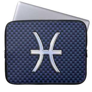 Pisces Zodiac Symbol Navy Blue Carbon Fibre Print Laptopschutzhülle