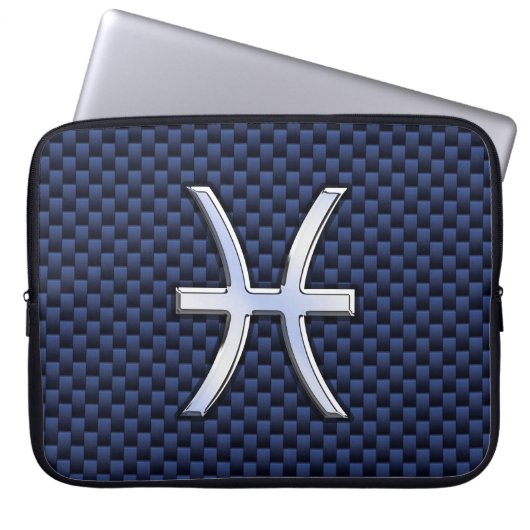 Pisces Zodiac Symbol Navy Blue Carbon Fibre Print Laptopschutzhülle (Vorderseite)