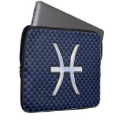 Pisces Zodiac Symbol Navy Blue Carbon Fibre Print Laptopschutzhülle (Vorne Rechts)