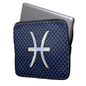 Pisces Zodiac Symbol Navy Blue Carbon Fibre Print Laptopschutzhülle (Vorderseite Links)