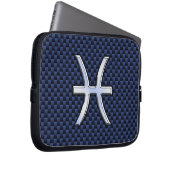 Pisces Zodiac Symbol Navy Blue Carbon Fibre Print Laptopschutzhülle (Vorne Rechts)